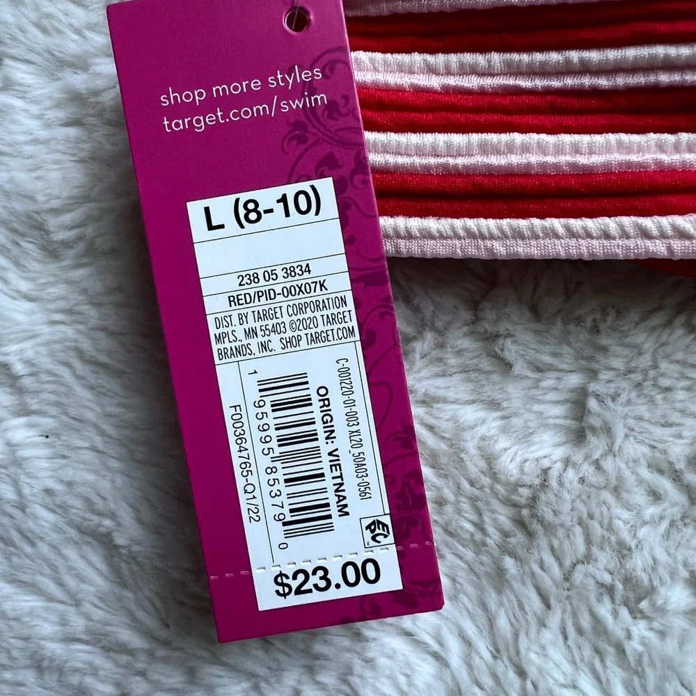 Xhilaration Red White Striped Ribbed Triangle Bikini Top Size Large L 8-10 NWT